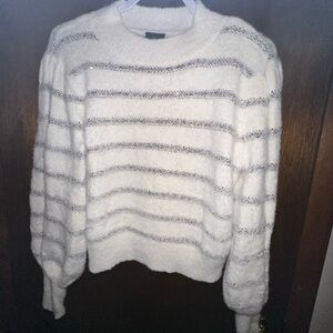 Bobeau Cream and Gray Striped Sweater